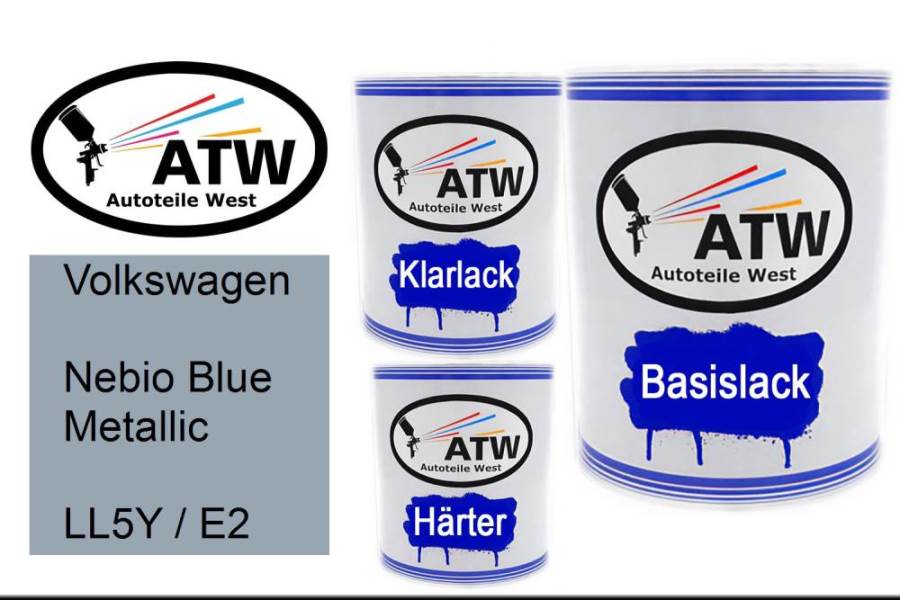 Volkswagen, Nebio Blue Metallic, LL5Y / E2: 1L Lackdose + 1L Klarlack + 500ml Härter - Set, von ATW Autoteile West.